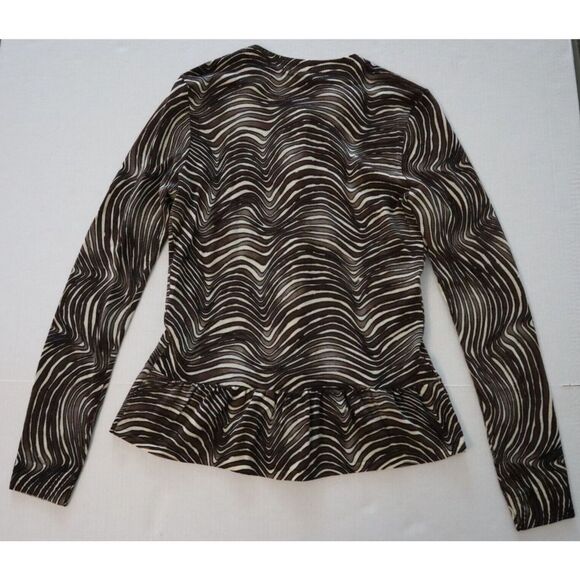 Tory Burch Women Sz S Brown Zebra Print Merino Wool Peplum Cardigan Sweater $398 - Picture 2 of 8